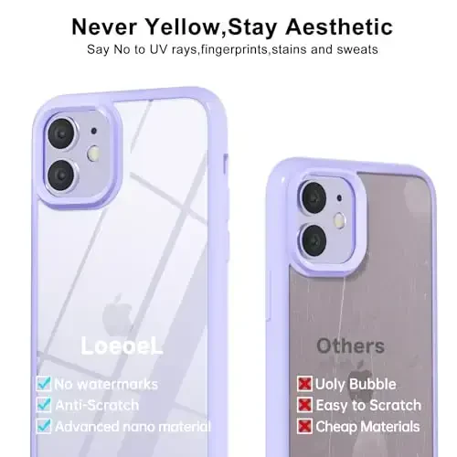 LoeoeL for iPhone 11 Case Clear, Transparent Hybrid 11 Phone Case [Hard Plastic & Soft Silicone Bumper] Acrylic Non Yellowing Thin Slim Protective Cover for Women, Purple Lavender - 11