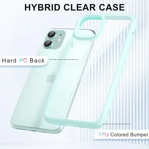 LoeoeL for iPhone 11 Case Clear, Transparent Hybrid 11 Phone Case [Hard Plastic & Soft Silicone Bumper] Acrylic Non Yellowing Thin Slim Protective Cover for Women, Teal - 3