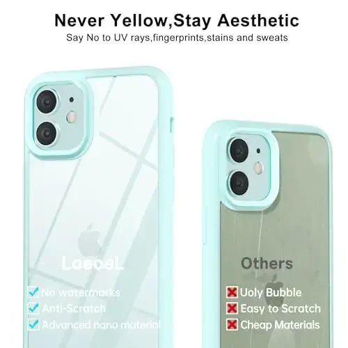 LoeoeL for iPhone 11 Case Clear, Transparent Hybrid 11 Phone Case [Hard Plastic & Soft Silicone Bumper] Acrylic Non Yellowing Thin Slim Protective Cover for Women, Teal - 4