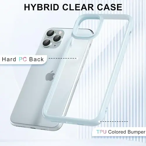 LoeoeL for iPhone 11 Pro Case Clear, Transparent Hybrid 11 Pro Phone Case [Hard Plastic & Soft Silicone Bumper] Acrylic Non Yellowing Thin Slim Protective Cover for Women, Light Blue - 3