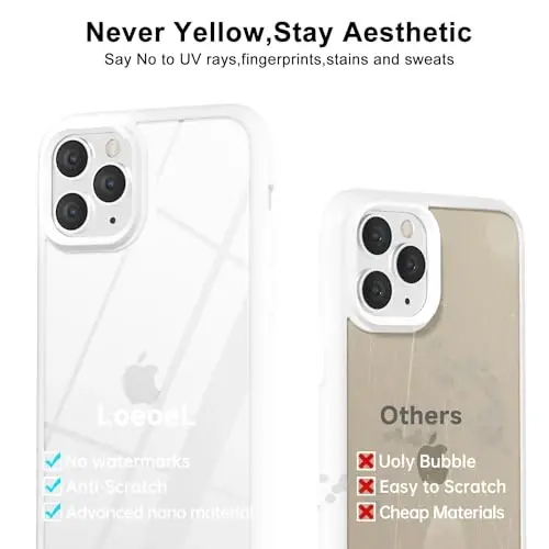 LoeoeL for iPhone 11 Pro Case Clear, Transparent Hybrid 11 Pro Phone Case [Hard Plastic & Soft Silicone Bumper] Acrylic Non Yellowing Thin Slim Protective Cover for Women, White - 4