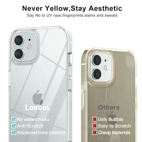 LoeoeL for iPhone 12 Mini Case Clear, Transparent Hybrid 12 Mini Phone Case [Hard Plastic & Soft Silicone Bumper] Acrylic Non Yellowing Thin Slim Protective Cover for Women, Crystal Clear - 4