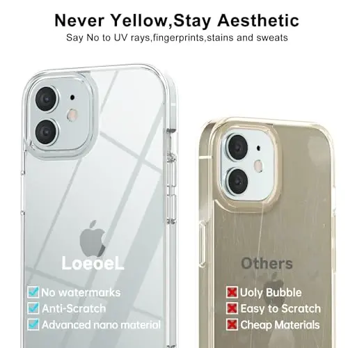 LoeoeL for iPhone 12 Mini Case Clear, Transparent Hybrid 12 Mini Phone Case [Hard Plastic & Soft Silicone Bumper] Acrylic Non Yellowing Thin Slim Protective Cover for Women, Crystal Clear - 4
