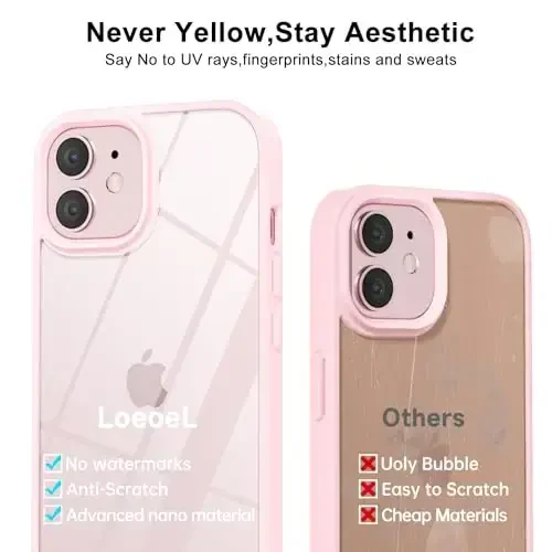 LoeoeL for iPhone 12 Mini Case Clear, Transparent Hybrid 12 Mini Phone Case [Hard Plastic & Soft Silicone Bumper] Acrylic Non Yellowing Thin Slim Protective Cover for Women, Light Pink - 4