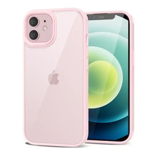 LoeoeL for iPhone 12 Mini Case Clear, Transparent Hybrid 12 Mini Phone Case [Hard Plastic & Soft Silicone Bumper] Acrylic Non Yellowing Thin Slim Protective Cover for Women, Light Pink - LOEOEL