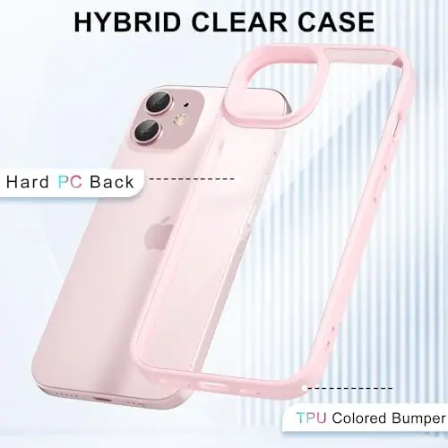 LoeoeL for iPhone 12 Mini Case Clear, Transparent Hybrid 12 Mini Phone Case [Hard Plastic & Soft Silicone Bumper] Acrylic Non Yellowing Thin Slim Protective Cover for Women, Light Pink - 3