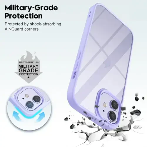 LoeoeL for iPhone 12 Mini Case Clear, Transparent Hybrid 12 Mini Phone Case [Hard Plastic & Soft Silicone Bumper] Acrylic Non Yellowing Thin Slim Protective Cover for Women, Purple Lavender - 6