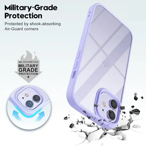 LoeoeL for iPhone 12 Mini Case Clear, Transparent Hybrid 12 Mini Phone Case [Hard Plastic & Soft Silicone Bumper] Acrylic Non Yellowing Thin Slim Protective Cover for Women, Purple Lavender - 6