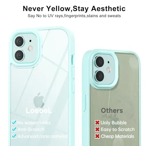 LoeoeL for iPhone 12 Mini Case Clear, Transparent Hybrid 12 Mini Phone Case [Hard Plastic & Soft Silicone Bumper] Acrylic Non Yellowing Thin Slim Protective Cover for Women, Teal - 4