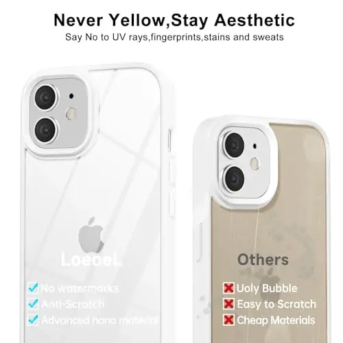 LoeoeL for iPhone 12 Mini Case Clear, Transparent Hybrid 12 Mini Phone Case [Hard Plastic & Soft Silicone Bumper] Acrylic Non Yellowing Thin Slim Protective Cover for Women, White - 4