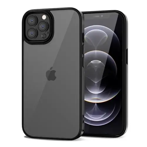 LoeoeL for iPhone 12 Pro/ 12 Case Clear, Transparent Hybrid 12 Pro/ 12 Phone Case [Hard Plastic & Soft Silicone Bumper] Acrylic Non Yellowing Thin Slim Protective Cover for Women, Black - LOEOEL