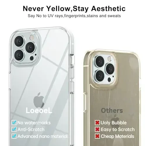 LoeoeL for iPhone 12 Pro/ 12 Case Clear, Transparent Hybrid 12 Pro/ 12 Phone Case [Hard Plastic & Soft Silicone Bumper] Acrylic Non Yellowing Thin Slim Protective Cover for Women, Crystal Clear - 4