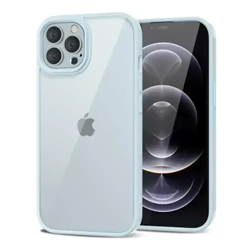LoeoeL for iPhone 12 Pro/ 12 Case Clear, Transparent Hybrid 12 Pro/ 12 Phone Case [Hard Plastic & Soft Silicone Bumper] Acrylic Non Yellowing Thin Slim Protective Cover for Women, Light Blue - LOEOEL