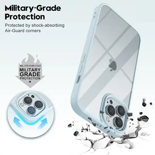 LoeoeL for iPhone 12 Pro/ 12 Case Clear, Transparent Hybrid 12 Pro/ 12 Phone Case [Hard Plastic & Soft Silicone Bumper] Acrylic Non Yellowing Thin Slim Protective Cover for Women, Light Blue - 7