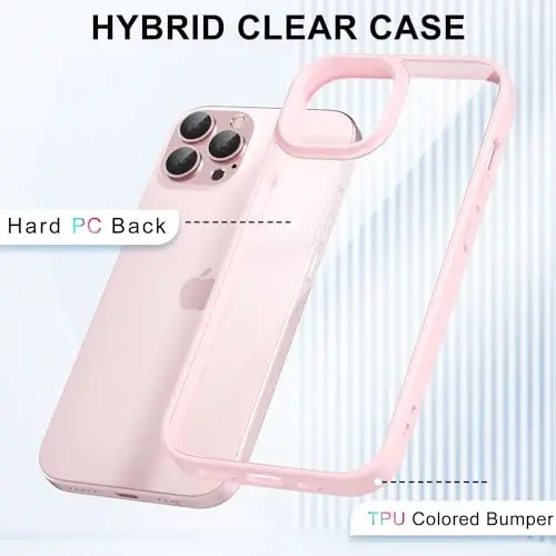 LoeoeL for iPhone 12 Pro/ 12 Case Clear, Transparent Hybrid 12 Pro/ 12 Phone Case [Hard Plastic & Soft Silicone Bumper] Acrylic Non Yellowing Thin Slim Protective Cover for Women, Light Pink - 3