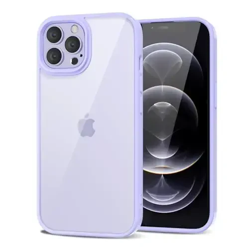 LoeoeL for iPhone 12 Pro/ 12 Case Clear, Transparent Hybrid 12 Pro/ 12 Phone Case [Hard Plastic & Soft Silicone Bumper] Acrylic Non Yellowing Thin Slim Protective Cover for Women, Purple Lavender - 1