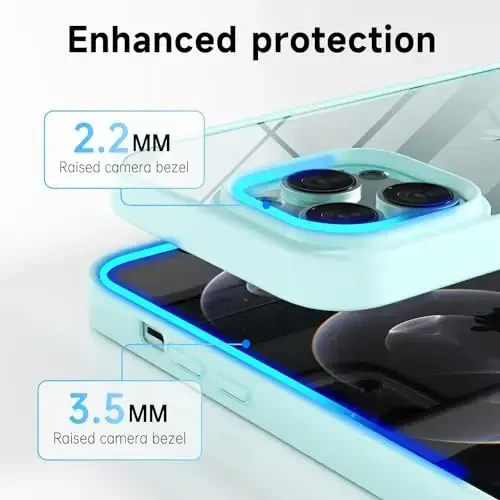 LoeoeL for iPhone 12 Pro/ 12 Case Clear, Transparent Hybrid 12 Pro/ 12 Phone Case [Hard Plastic & Soft Silicone Bumper] Acrylic Non Yellowing Thin Slim Protective Cover for Women, Teal - 5