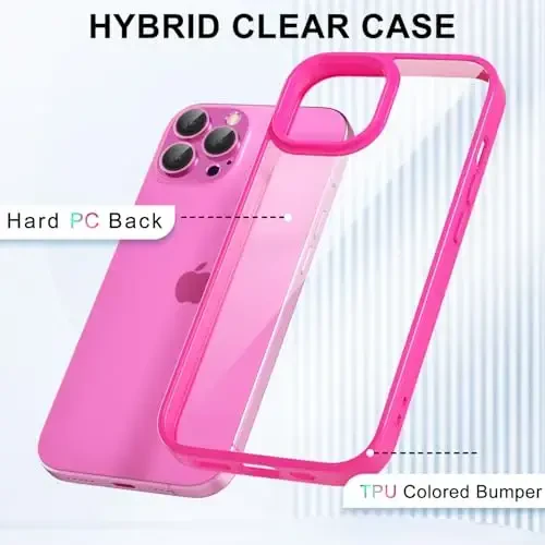 LoeoeL for iPhone 12 Pro Max Case Clear, Shaffof Gibrid 12 Pro Max Telefon Qutisi [Qattiq Plastmassa & Yumshoq Silikon Bamper] Akrilik Sarı Rangsiz Yupqa Himoya Qopqog'i Ayollar uchun, Neon Hot Pushti - 3