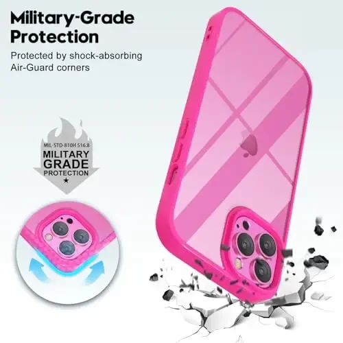 LoeoeL for iPhone 12 Pro Max Case Clear, Shaffof Gibrid 12 Pro Max Telefon Qutisi [Qattiq Plastmassa & Yumshoq Silikon Bamper] Akrilik Sarı Rangsiz Yupqa Himoya Qopqog'i Ayollar uchun, Neon Hot Pushti - 6