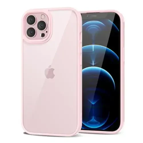 LoeoeL for iPhone 12 Pro Max Case Clear, Transparent Hybrid 12 Pro Max Phone Case [Hard Plastic & Soft Silicone Bumper] Acrylic Non Yellowing Thin Slim Protective Cover for Women, Light Pink - 1