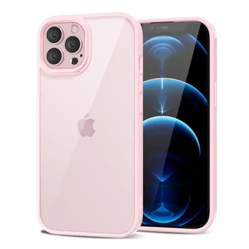 LoeoeL for iPhone 12 Pro Max Case Clear, Transparent Hybrid 12 Pro Max Phone Case [Hard Plastic & Soft Silicone Bumper] Acrylic Non Yellowing Thin Slim Protective Cover for Women, Light Pink - LOEOEL