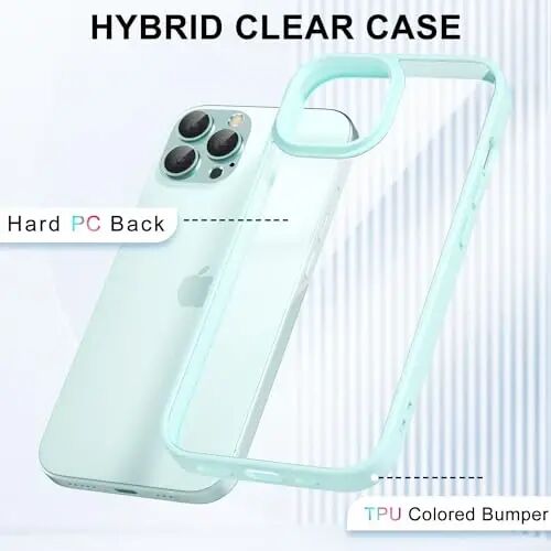 LoeoeL for iPhone 12 Pro Max Case Clear, Transparent Hybrid 12 Pro Max Phone Case [Hard Plastic & Soft Silicone Bumper] Acrylic Non Yellowing Thin Slim Protective Cover for Women, Teal - 3