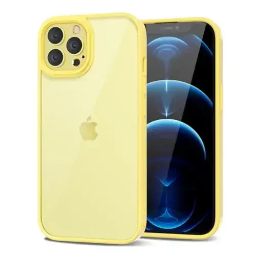 LoeoeL for iPhone 12 Pro Max Case Clear, Transparent Hybrid 12 Pro Max Phone Case [Hard Plastic & Soft Silicone Bumper] Acrylic Non Yellowing Thin Slim Protective Cover for Women, Yellow - 1