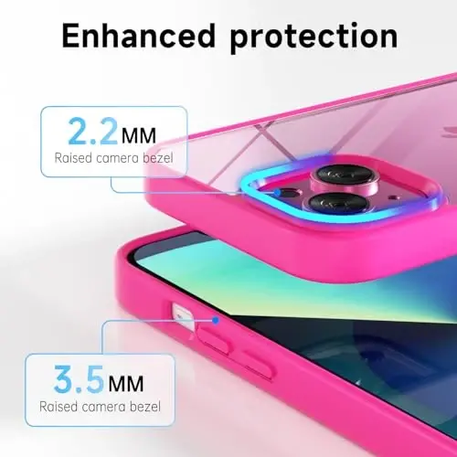 LoeoeL for iPhone 13 Case Clear, Transparent Hybrid 13 Phone Case [Hard Plastic & Soft Silicone Bumper] Acrylic Non Yellowing Thin Slim Protective Cover for Women, Neon Hot Pink - 10