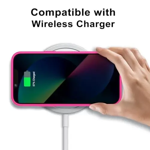 LoeoeL for iPhone 13 Case Clear, Transparent Hybrid 13 Phone Case [Hard Plastic & Soft Silicone Bumper] Acrylic Non Yellowing Thin Slim Protective Cover for Women, Neon Hot Pink - 7