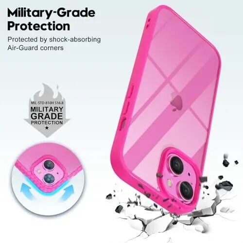 LoeoeL for iPhone 13 Case Clear, Transparent Hybrid 13 Phone Case [Hard Plastic & Soft Silicone Bumper] Acrylic Non Yellowing Thin Slim Protective Cover for Women, Neon Hot Pink - 5