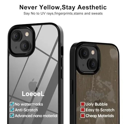 LoeoeL for iPhone 13 Case Clear, Transparent Hybrid 13 Phone Case [Hard Plastic & Soft Silicone Bumper] Acrylic Non Yellowing Thin Slim Protective Cover for Women, Teal - 3