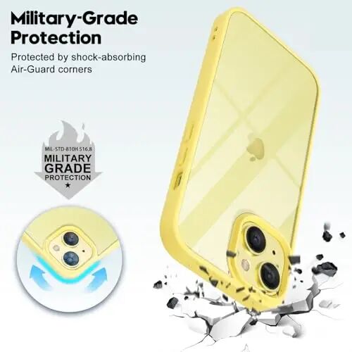 LoeoeL for iPhone 13 Case Clear, Transparent Hybrid 13 Phone Case [Hard Plastic & Soft Silicone Bumper] Acrylic Non Yellowing Thin Slim Protective Cover for Women, Yellow - 6