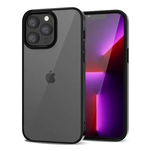 LoeoeL for iPhone 13 Pro Case Clear, Transparent Hybrid 13 Pro Phone Case [Hard Plastic & Soft Silicone Bumper] Acrylic Non Yellowing Thin Slim Protective Cover for Women, Black - 1