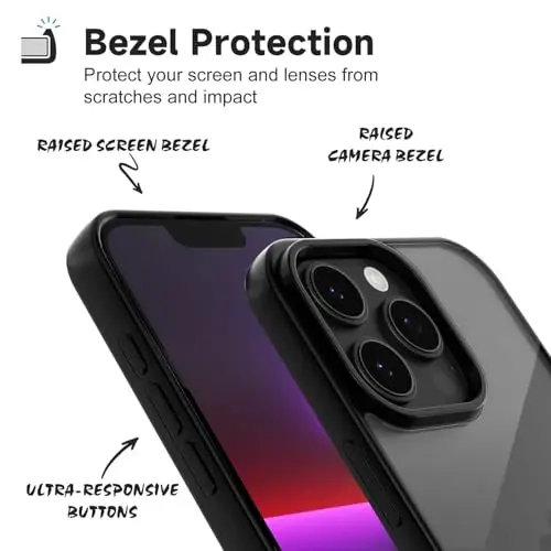 LoeoeL for iPhone 13 Pro Case Clear, Transparent Hybrid 13 Pro Phone Case [Hard Plastic & Soft Silicone Bumper] Acrylic Non Yellowing Thin Slim Protective Cover for Women, Black - 4