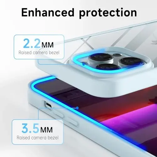 LoeoeL for iPhone 13 Pro Case Clear, Transparent Hybrid 13 Pro Phone Case [Hard Plastic & Soft Silicone Bumper] Acrylic Non Yellowing Thin Slim Protective Cover for Women, Light Blue - 5