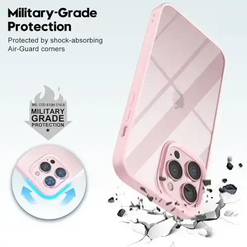 LoeoeL for iPhone 13 Pro Case Clear, Transparent Hybrid 13 Pro Phone Case [Hard Plastic & Soft Silicone Bumper] Acrylic Non Yellowing Thin Slim Protective Cover for Women, Light Pink - 6
