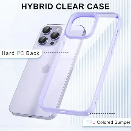 LoeoeL for iPhone 13 Pro Case Clear, Transparent Hybrid 13 Pro Phone Case [Hard Plastic & Soft Silicone Bumper] Acrylic Non Yellowing Thin Slim Protective Cover for Women, Purple Lavender - 3