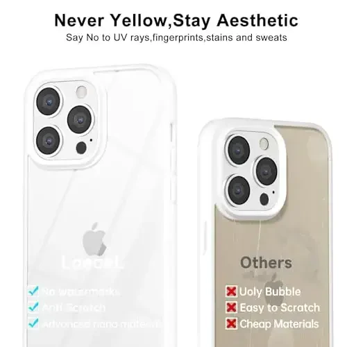 LoeoeL for iPhone 13 Pro Case Clear, Transparent Hybrid 13 Pro Phone Case [Hard Plastic & Soft Silicone Bumper] Acrylic Non Yellowing Thin Slim Protective Cover for Women, White - 4
