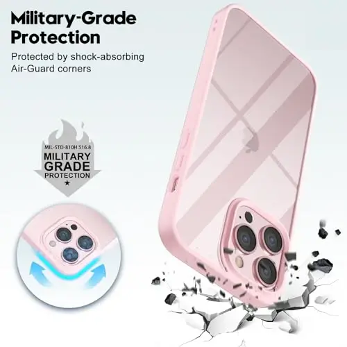 LoeoeL for iPhone 13 Pro Max Case Clear, Transparent Hybrid 13 Pro Max Phone Case [Hard Plastic & Soft Silicone Bumper] Acrylic Non Yellowing Thin Slim Protective Cover for Women, Light Pink - 6