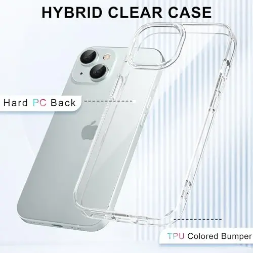 LoeoeL for iPhone 14 Case Clear, Transparent Hybrid 14 Phone Case [Hard Plastic & Soft Silicone Bumper] Acrylic Non Yellowing Thin Slim Protective Cover for Women, Crystal Clear - 3