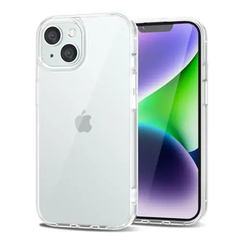 LoeoeL for iPhone 14 Case Clear, Transparent Hybrid 14 Phone Case [Hard Plastic & Soft Silicone Bumper] Acrylic Non Yellowing Thin Slim Protective Cover for Women, Crystal Clear 