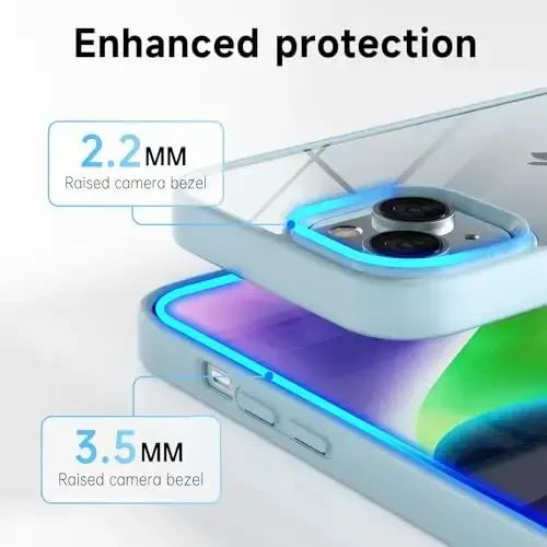 LoeoeL for iPhone 14 Case Clear, Transparent Hybrid 14 Phone Case [Hard Plastic & Soft Silicone Bumper] Acrylic Non Yellowing Thin Slim Protective Cover for Women, Light Blue - 5