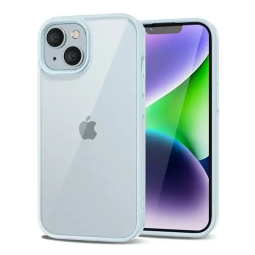 LoeoeL for iPhone 14 Case Clear, Transparent Hybrid 14 Phone Case [Hard Plastic & Soft Silicone Bumper] Acrylic Non Yellowing Thin Slim Protective Cover for Women, Light Blue - 1