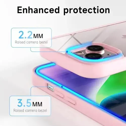 LoeoeL for iPhone 14 Case Clear, Transparent Hybrid 14 Phone Case [Hard Plastic & Soft Silicone Bumper] Acrylic Non Yellowing Thin Slim Protective Cover for Women, Light Pink - 5