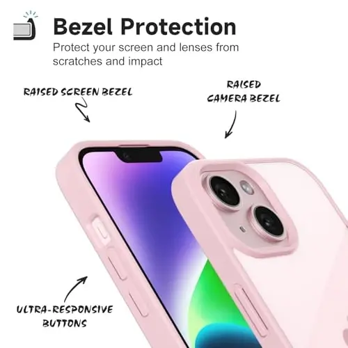 LoeoeL for iPhone 14 Case Clear, Transparent Hybrid 14 Phone Case [Hard Plastic & Soft Silicone Bumper] Acrylic Non Yellowing Thin Slim Protective Cover for Women, Light Pink - 4
