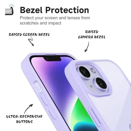 LoeoeL for iPhone 14 Case Clear, Transparent Hybrid 14 Phone Case [Hard Plastic & Soft Silicone Bumper] Acrylic Non Yellowing Thin Slim Protective Cover for Women, Purple Lavender - 4