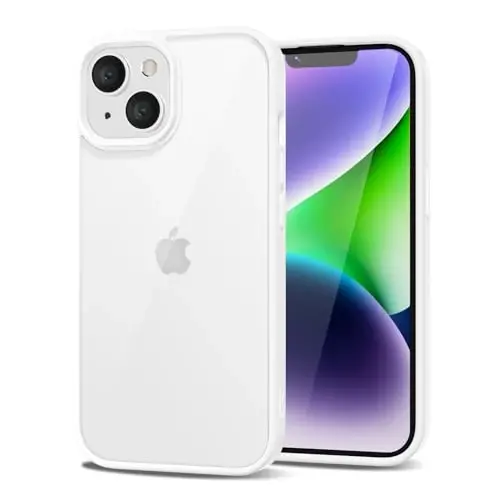LoeoeL for iPhone 14 Case Clear, Transparent Hybrid 14 Phone Case [Hard Plastic & Soft Silicone Bumper] Acrylic Non Yellowing Thin Slim Protective Cover for Women, White - LOEOEL