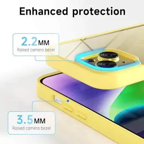 LoeoeL for iPhone 14 Case Clear, Transparent Hybrid 14 Phone Case [Hard Plastic & Soft Silicone Bumper] Acrylic Non Yellowing Thin Slim Protective Cover for Women, Yellow - 6