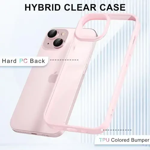 LoeoeL for iPhone 14 Plus Case Clear, Transparent Hybrid 14 Plus Phone Case [Hard Plastic & Soft Silicone Bumper] Acrylic Non Yellowing Thin Slim Protective Cover for Women, Light Pink - 3