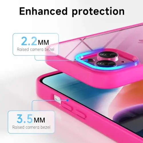 LoeoeL for iPhone 14 Plus Case Clear, Transparent Hybrid 14 Plus Phone Case [Hard Plastic & Soft Silicone Bumper] Acrylic Non Yellowing Thin Slim Protective Cover for Women, Neon Hot Pink - 6